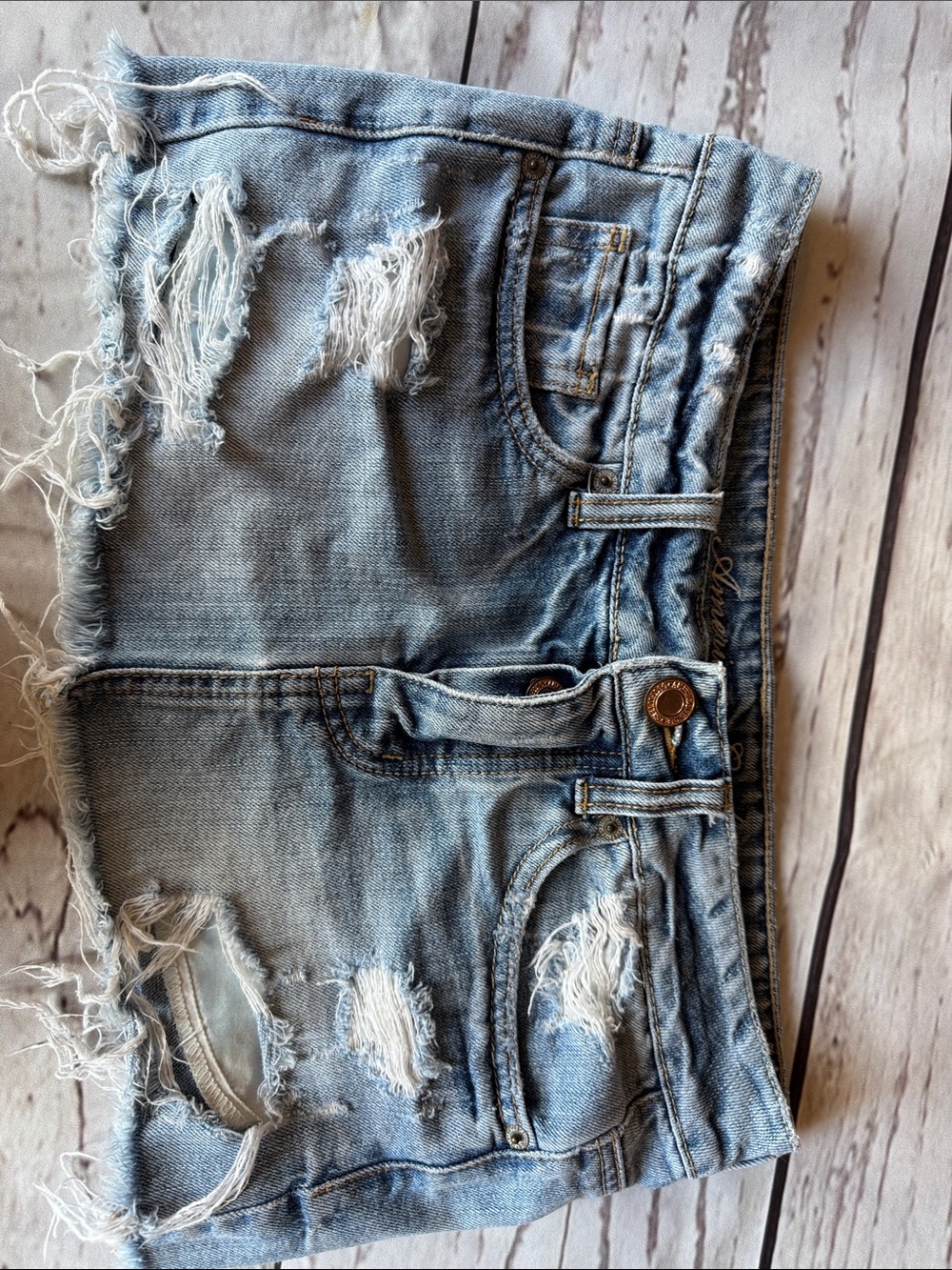 American Eagle Outfitters Light Blue Distressed Denim Micro Mini Skirt
